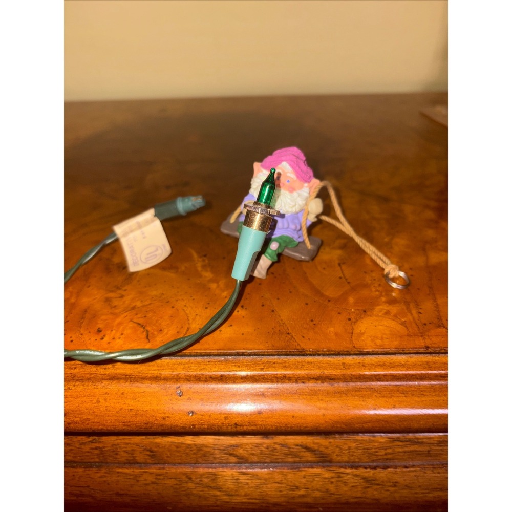 Hallmark North Pole Power & Light Magic Ornament Elf on Swing 1989 Vintage